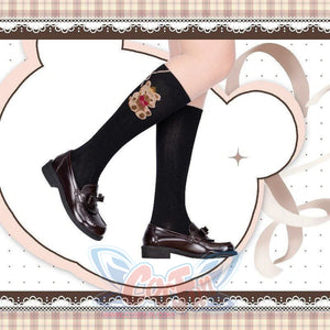 Lovely Bow Versatile Bear Lolita Calf Socks Black Bear