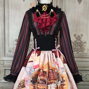 Vintage Gothic Lolita Stripe Long Sleeve Shirt Red / Xs