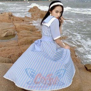 Summer Color Blocking Stripe Short-sleeved Dress - cosfun