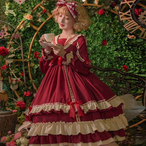 Royal Vintage Princess Lolita Long Sleeve Dress S22771 Wine Red / S