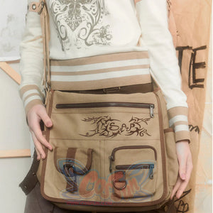 Japanese Style Vintage Canvas Crossbody Bag One Size
