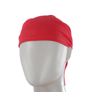 Elektra Natchios cosplay costume head scarf utilizes vibrant red stretch fabric that fits comfortably around the scalp area.