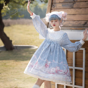 Snow Fox Lolita Long Sleeve Dress Greyish / M