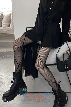 Fashion Hollow Fishnet Sexy Argyle Black Moon Mesh Stockings J40709 Stockings&socks