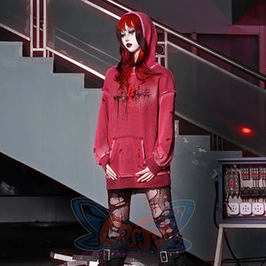 Winter Washed Terry Loop Printed Loose Long-Sleeved Hoodie