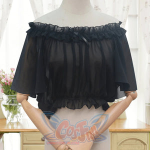 Off Shoulder Chiffon Lolita Flying Sleeve Shirt Black / One Size