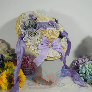Original Elegant And Classic Lolita Flowers Straw Hat Purple