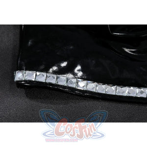 Felicia Hardy Urban Predator cosplay costume traces silver edging along the glossy skirt hem.