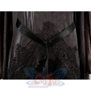 Dark Souls III Fire Keeper cosplay costume waist detail layers woven black straps over lace panels