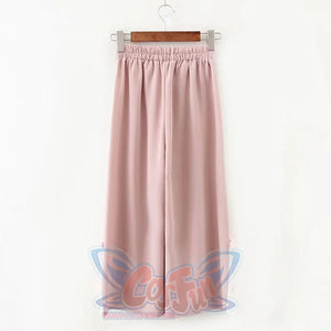 Flower Embroidery Bow Knot Wide Leg Pants
