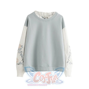 Flower Embroidery Patchwork Fake Two-Piece Sweatshirt Mp006016