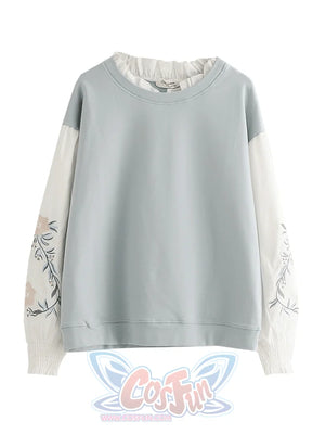 Flower Embroidery Patchwork Fake Two-Piece Sweatshirt Mp006016