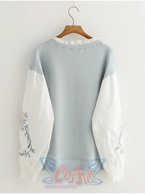 Flower Embroidery Patchwork Fake Two-Piece Sweatshirt Mp006016
