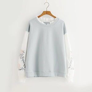 Flower Embroidery Patchwork Fake Two-Piece Sweatshirt Mp006016 M