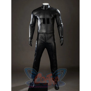 Galactic Saga Darth Vader Anakin cosplay bodysuit front view layers ribbed panels and wrist guards