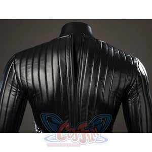 Galactic Saga Darth Vader Anakin cosplay upper back detail carries glossy ribbed panels across the black bodysuit