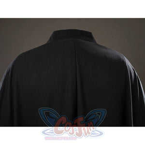 Galactic Saga Darth Vader Anakin cosplay cape back close-up carries a smooth collar seam above falling black fabric
