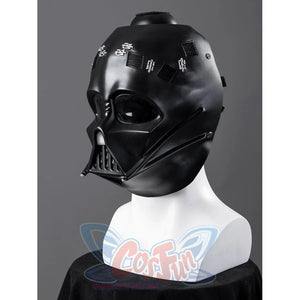 Galactic Saga Darth Vader Anakin cosplay helmet angled front view pairs glossy face lenses with small top fasteners