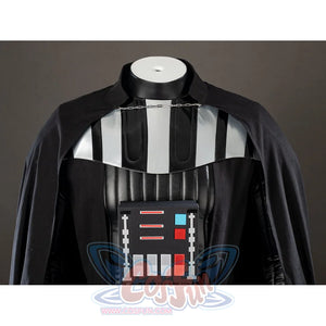 Galactic Saga Darth Vader Anakin cosplay shoulder armor close-up frames the chest panel below silver striped plates