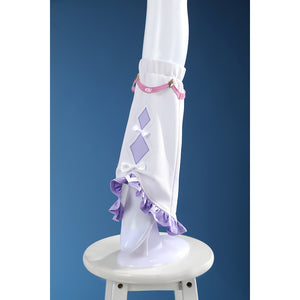 Genshin Impact Citlali cosplay costume leg cover with ruffle hem and purple diamonds.