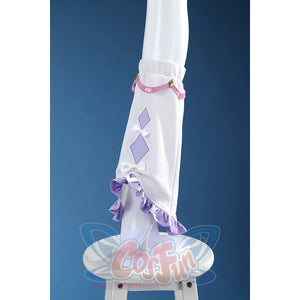 Genshin Impact Citlali cosplay costume leg cover with ruffle hem and purple diamonds.