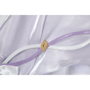 Genshin Impact Citlali cosplay costume pairs purple and white straps with a gold buckle.