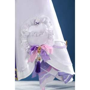 Genshin Impact Citlali cosplay costume ruffle pocket anchors a ribbon, bell, and tassel.