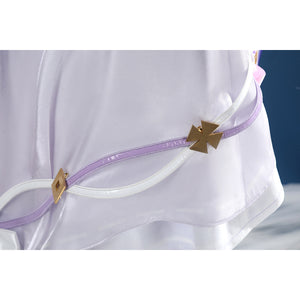 Genshin Impact Citlali cosplay costume pairs white and purple wavy trim with gold charms.