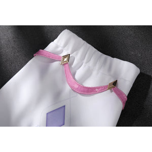 Genshin Impact Citlali cosplay waistband detail pairs pink ribbon trim with gold diamond clips.