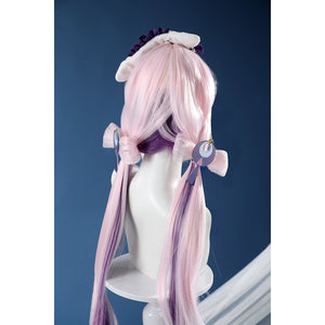Genshin Impact Citlali cosplay wig back view layers long pink and purple fibers with accessories.