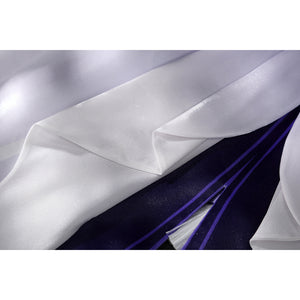 Genshin Impact Citlali cosplay costume white pleated fabric details over striped trim.