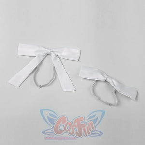 Genshin Impact Columbina cosplay bow ties pair wide white ribbons with elastic bands for accessory styling.
