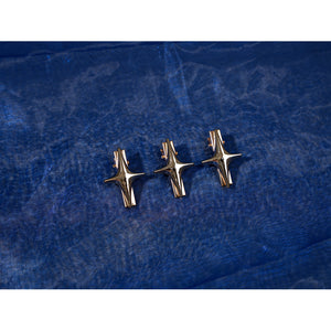 Genshin Impact Snezhnaya Odette cosplay star pins flat lay groups small gold-tone accents for the costume.