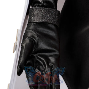 Genshin Impact Tartaglia cosplay glove pairs a black glitter-strap gauntlet with a white garment panel and geometric clasp.