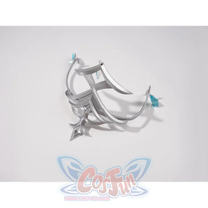 Genshin Impact Vesna cosplay crown accessory curves in silver-tone filigree around turquoise accents.