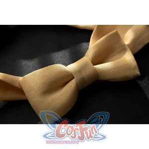 Genshin Impact Yanfei cosplay bow detail shapes a soft gold neck bow for the legal adviser look.