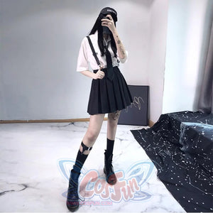 Ghost Girl Darkness Punk Shoulder Strap Pleated Skirt J40390