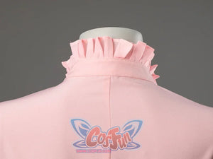 Glinda cosplay blouse back close-up showing the raised pink ruffle collar and center seam