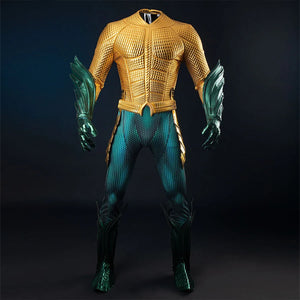 COSFUN gold-tone armored cosplay costume pairs a textured chest over teal scales and sculpted guards.