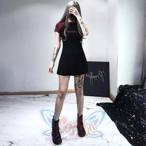 Gothic Letter Embroidery Color Block A-Line T-Shirt Dress Mp006173