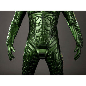 Green Goblin Norman Osborn cosplay costume lower torso view connects abdomen armor to ribbed leg panels.