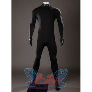 Green Lantern Guy Gardner cosplay bodysuit front view keeps the black stretch suit clean and fitted.