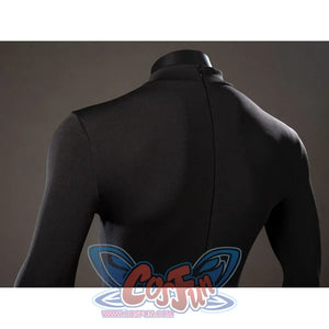 Green Lantern Guy Gardner cosplay bodysuit back shoulder detail traces black seams under the collar.