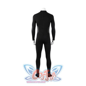 Green Lantern Guy Gardner cosplay bodysuit back view shows a smooth black suit and high collar