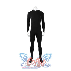 Green Lantern Guy Gardner cosplay bodysuit front view shows a black fitted suit with high collar