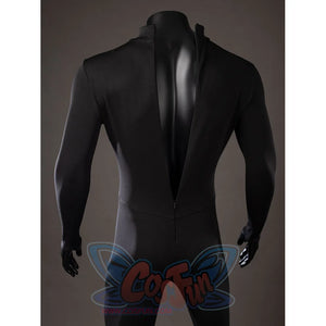 Green Lantern Guy Gardner cosplay bodysuit back detail opens at the neckline above black stretch panels.