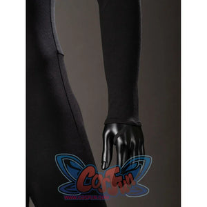 Green Lantern Guy Gardner cosplay bodysuit sleeve detail tapers black fabric toward the wrist seam.