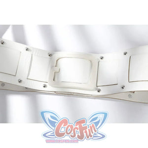 Green Lantern Guy Gardner cosplay white belt accessory detail shows studs and stitched panel edges