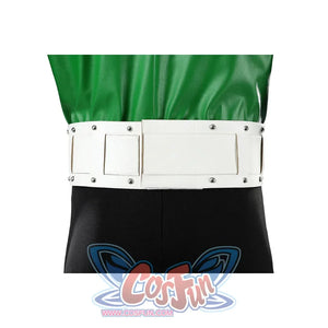 Green Lantern Guy Gardner cosplay white belt back detail shows silver-tone studs over black fabric