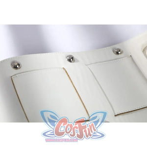 Green Lantern Guy Gardner cosplay white belt detail shows silver-tone studs and panel seams